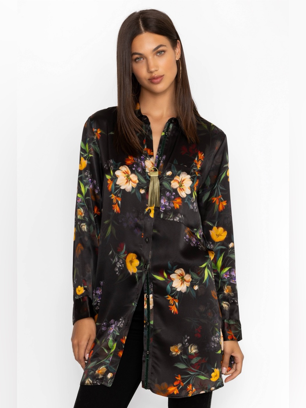 JOHNNY WAS WORKSHOP BUTTON DETAIL SWING TUNIC 100% SILK DRESS LATGE